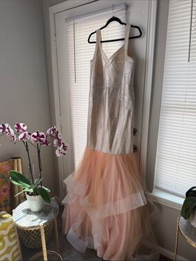 SHEIN Silver Metallic Bodice Peach Tulle Mermaid Dress